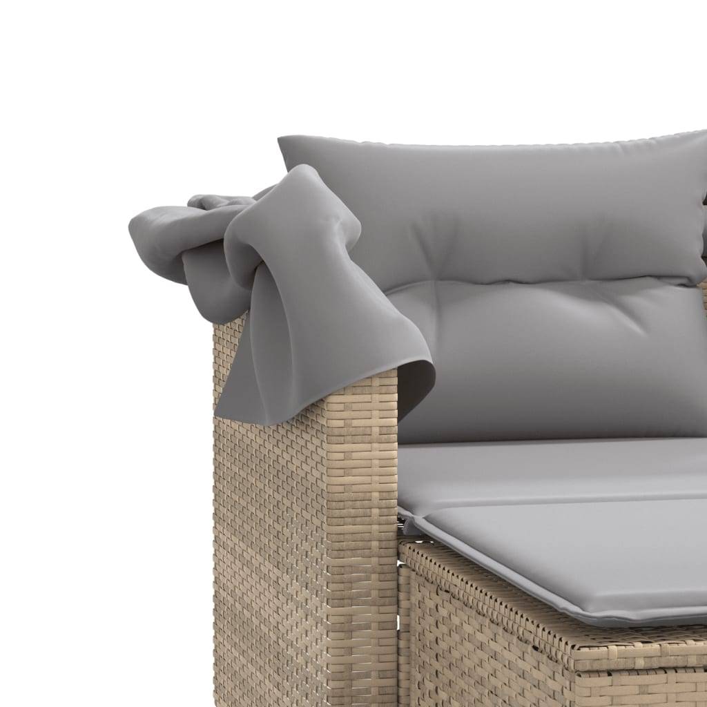 Salon Bas de Jardin 2 Places Résine Tressée avec Capote et Tabourets – Espace Détente Beige – ComfortXL Outdoor Living - Image 9