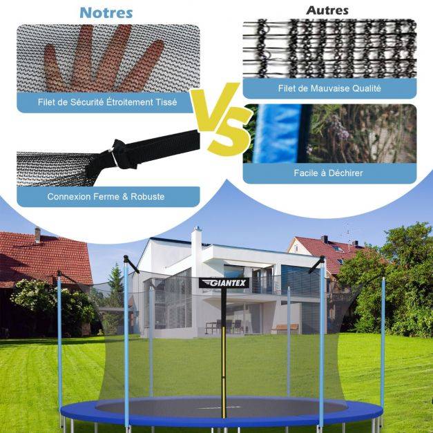 Helloshop26 - Filet de sécurité pour trampoline 488 cm avec 11 poteaux fermeture eclair double et boucles de protection intérieur/extérieur - Image 2