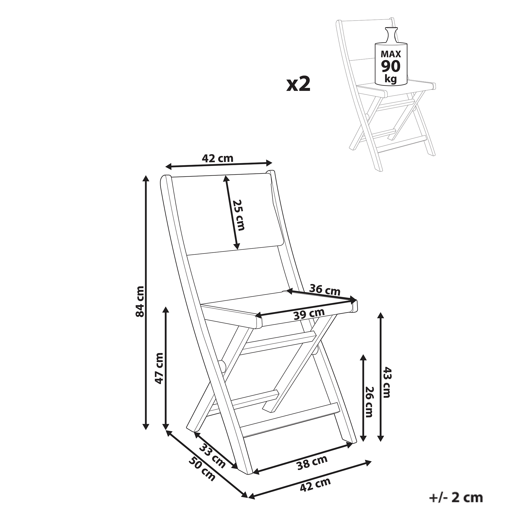 Beliani - Chaise de jardin Acacia Vert PROSSEDI - 42x50x84- Beliani - Image 3