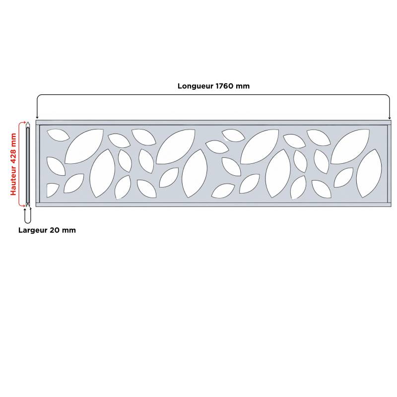 PANNEAU ALU DECOR FEUILLES L 176cm / l 42,8cm pour clôture LARKO - Coloris - Gris anthracite RAL 7016, Largeur - 42,8cm, Longueur - 176cm - Image 3