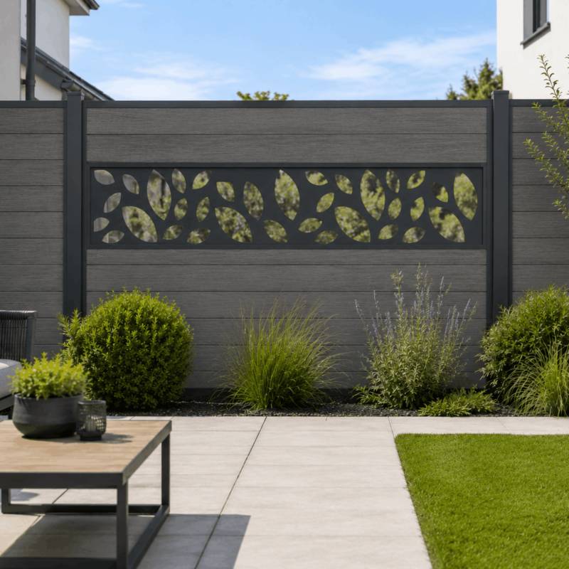 PANNEAU ALU DECOR FEUILLES L 176cm / l 42,8cm pour clôture LARKO - Coloris - Gris anthracite RAL 7016, Largeur - 42,8cm, Longueur - 176cm - Image 4