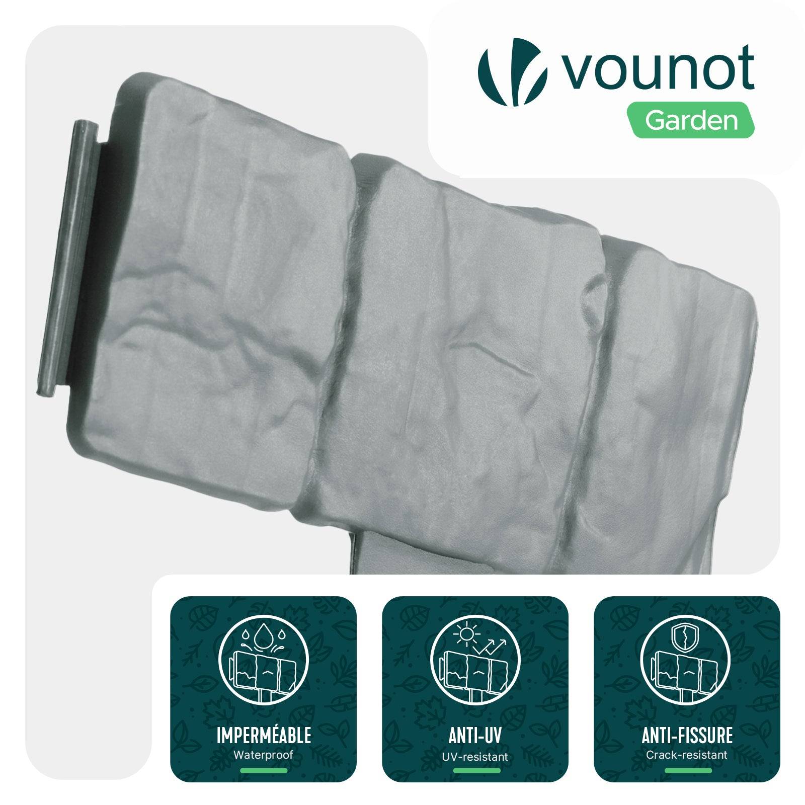 Vounot - Bordure de jardin plastique PP imitation pierre 15m gris clair - Image 4