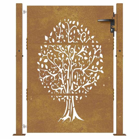 Portail de Jardin Acier Corten Design Arbre Nature Verrouillable pour Entrée de Maison Effet Rouillé 110x130 cm – ComfortXL Outdoor Living - Image 4