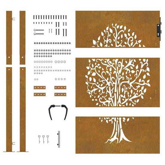 Portail de Jardin Acier Corten Design Arbre Nature Verrouillable pour Entrée de Maison Effet Rouillé 110x130 cm – ComfortXL Outdoor Living - Image 6