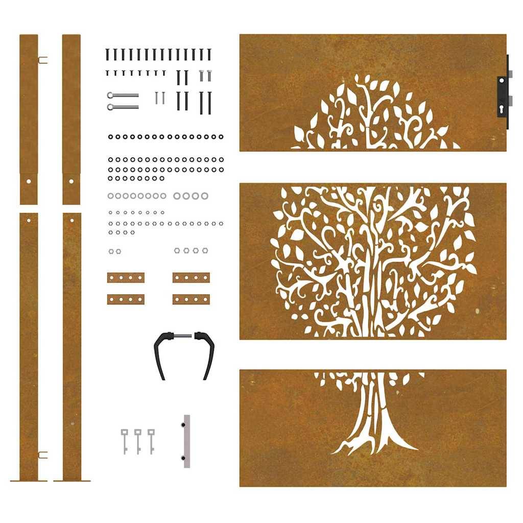 Portail de Jardin Acier Corten Design Arbre Nature Verrouillable pour Entrée de Maison Effet Rouillé 110x130 cm – ComfortXL Outdoor Living - Image 6