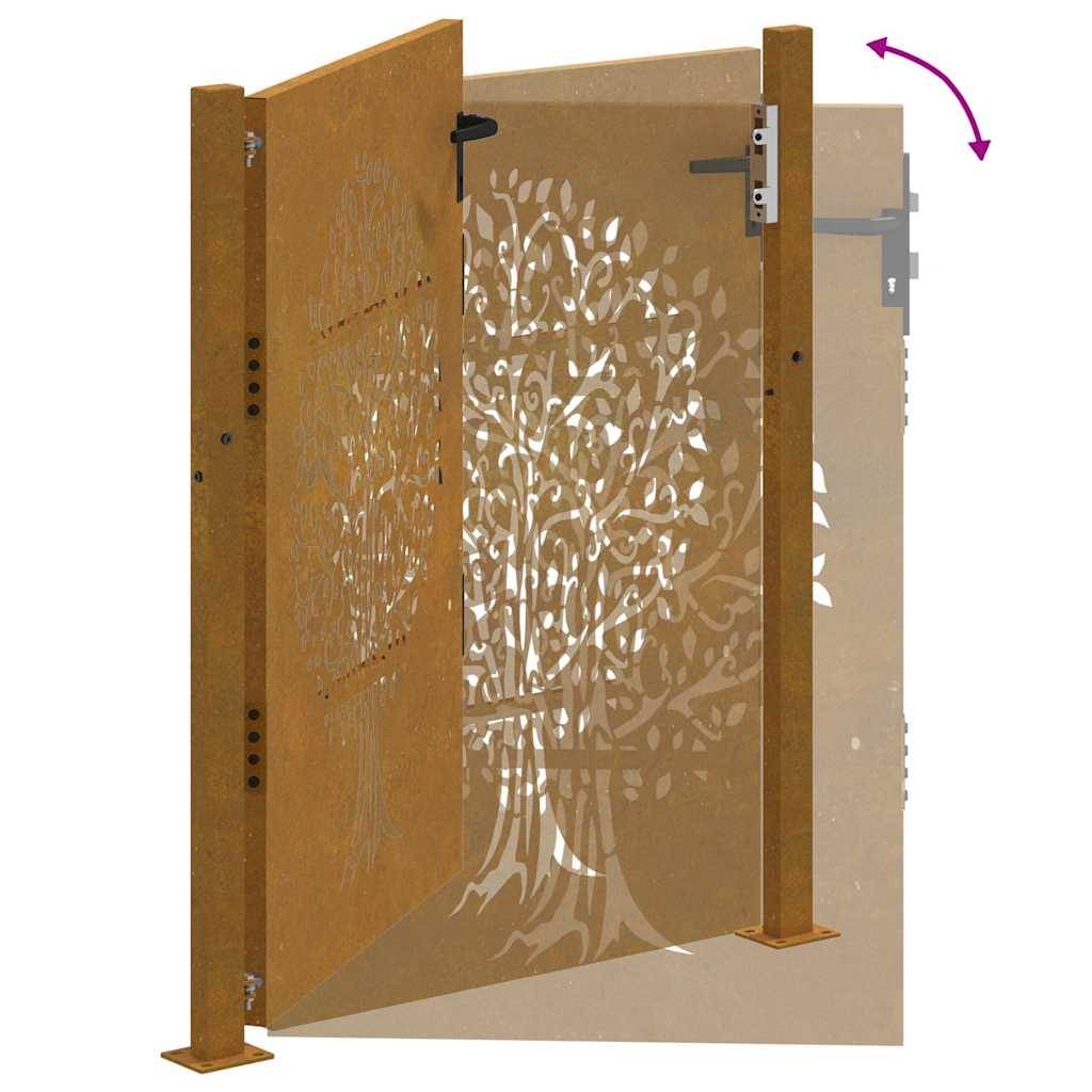 Portail de Jardin Acier Corten Design Arbre Nature Verrouillable pour Entrée de Maison Effet Rouillé 110x130 cm – ComfortXL Outdoor Living - Image 8