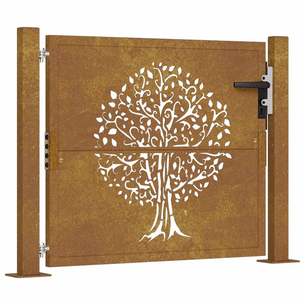 Portail de Jardin Acier Corten Design Arbre Nature Verrouillable pour Entrée de Maison Effet Rouillé 110x130 cm – ComfortXL Outdoor Living - Image 2