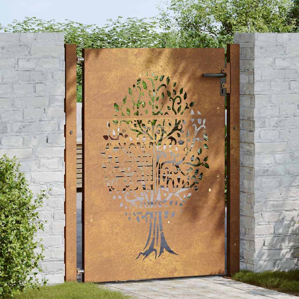 Portail de Jardin Acier Corten Design Arbre Nature Verrouillable pour Entrée de Maison Effet Rouillé 110x130 cm – ComfortXL Outdoor Living - Image 3