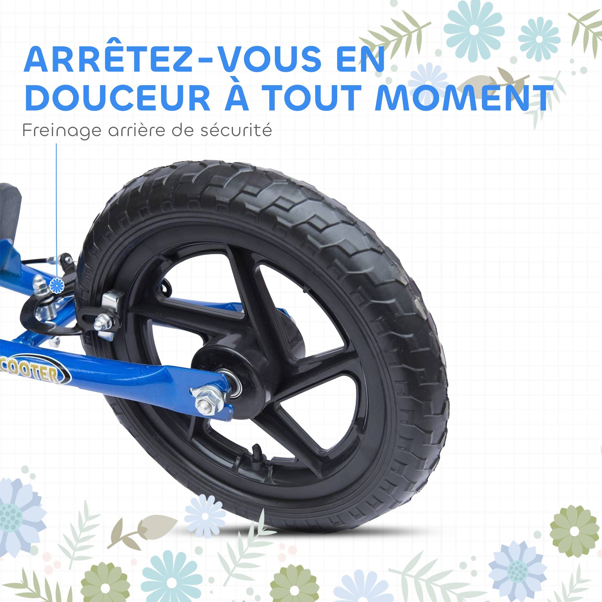Trottinette enfant patinette pneus 30 cm Hauteur Guidon réglable poignée Frein et béquille Acier pour enfants à partir de 5 ans Bleu - Image 8