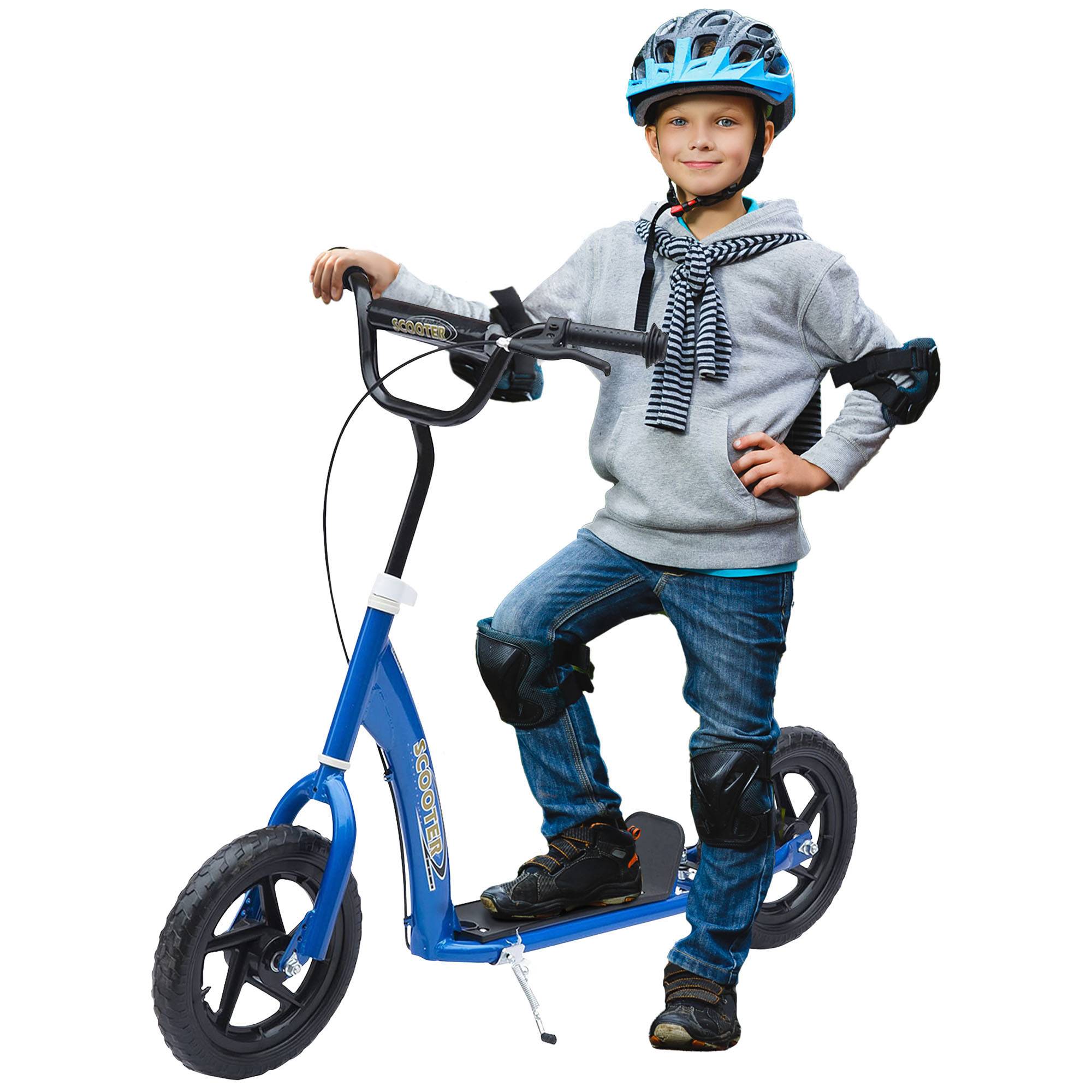 Trottinette enfant patinette pneus 30 cm Hauteur Guidon réglable poignée Frein et béquille Acier pour enfants à partir de 5 ans Bleu - Image 1