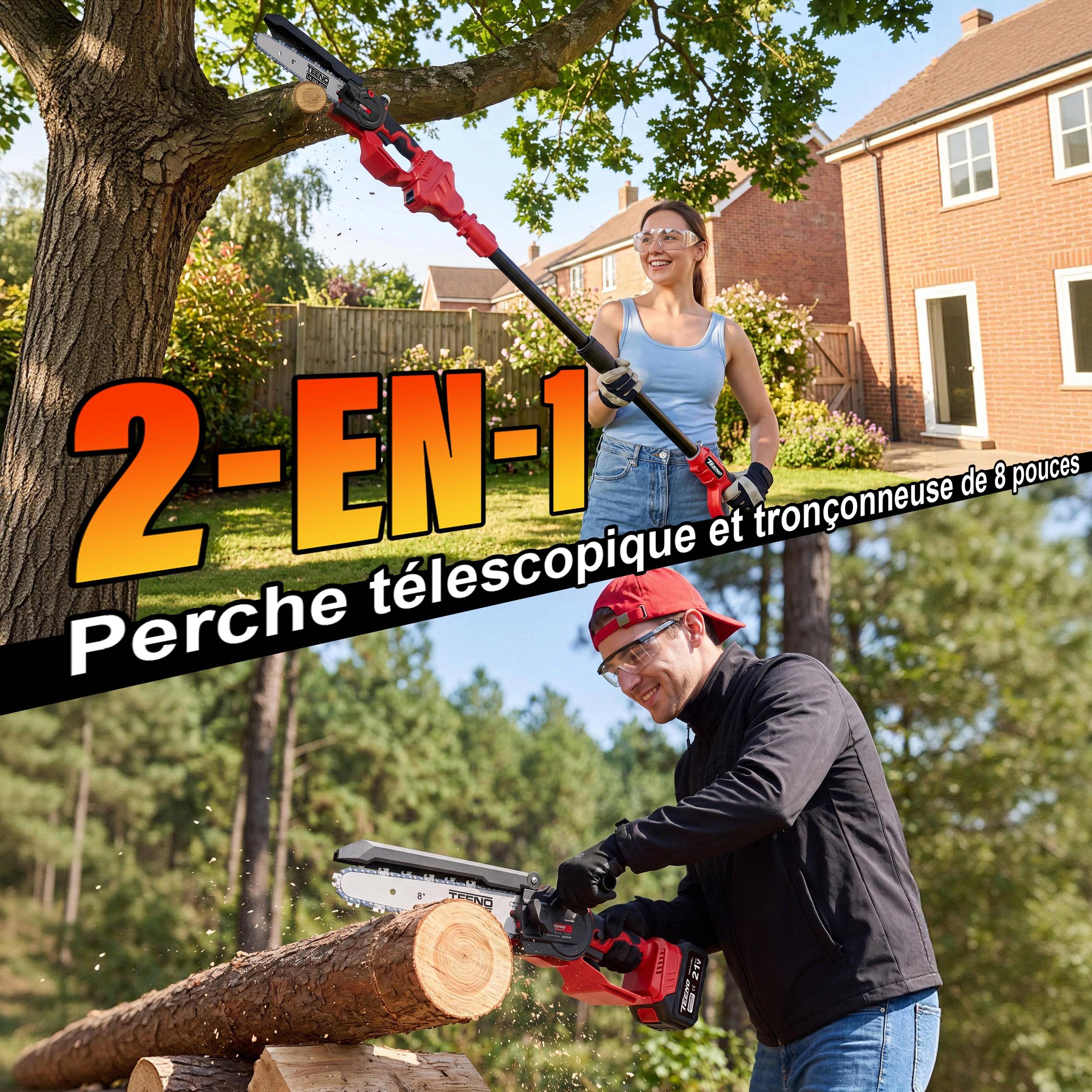 Teeno - Tronçonneuse rétractable 2 en 1, mini tronçonneuse sans balais avec 2 batteries 4000mAh - Image 3