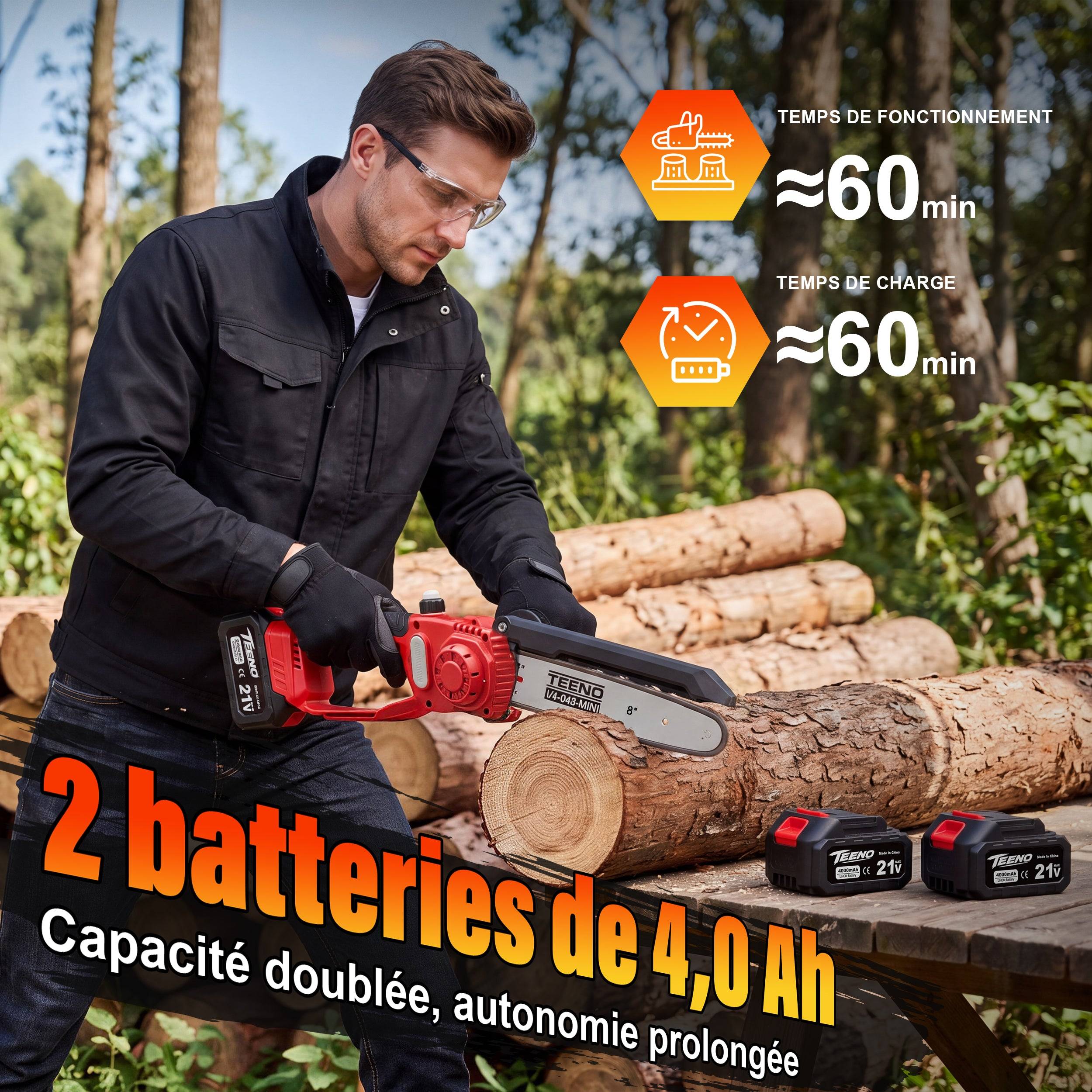 Teeno - Tronçonneuse rétractable 2 en 1, mini tronçonneuse sans balais avec 2 batteries 4000mAh - Image 6