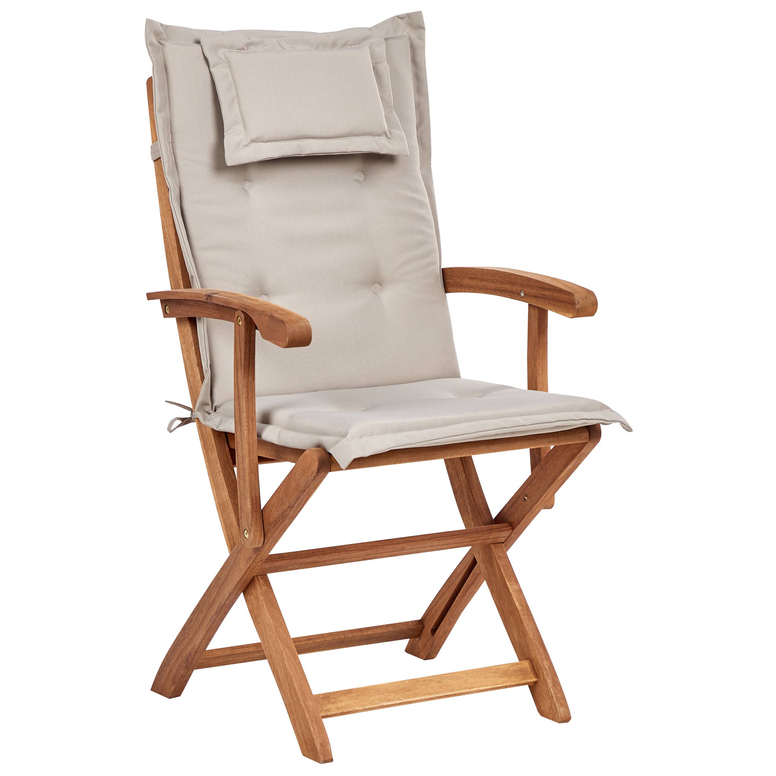 Beliani - Lot de 2 Chaises de Jardin en Bois avec Coussins Taupe Pliantes Salle à Manger Extérieur Style Rustique - Image 4