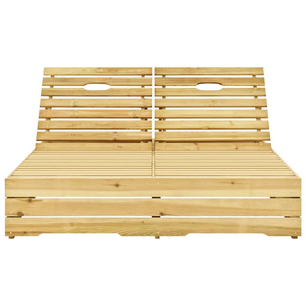 Helloshop26 - Transat chaise longue bain de soleil lit de jardin terrasse meuble d'extérieur 198 x 135 x (30-75) cm double et coussins crème bois de pin imprégné - Image 3