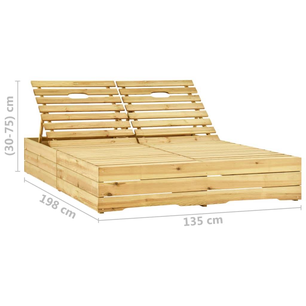 Helloshop26 - Transat chaise longue bain de soleil lit de jardin terrasse meuble d'extérieur 198 x 135 x (30-75) cm double et coussins crème bois de pin imprégné - Image 7