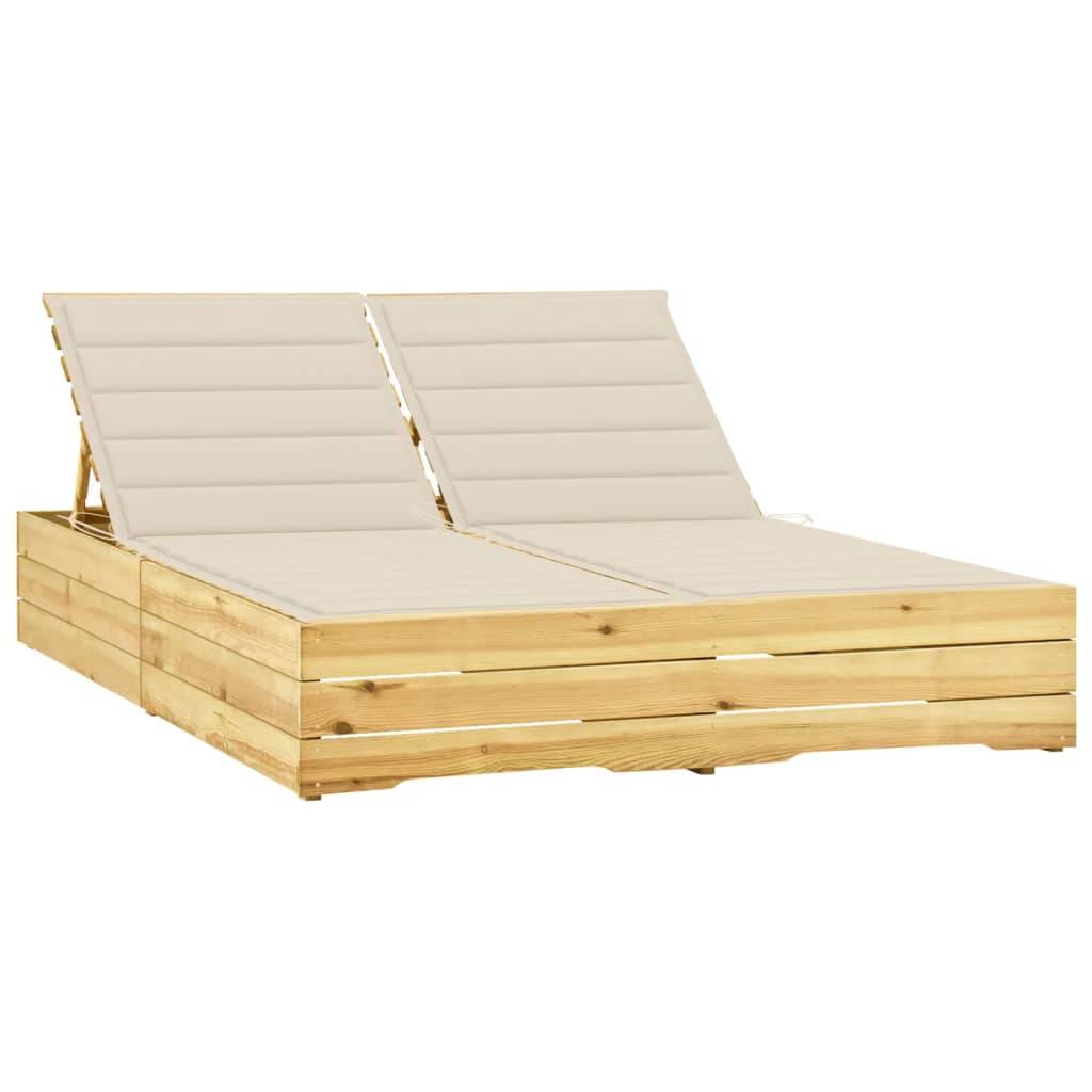 Helloshop26 - Transat chaise longue bain de soleil lit de jardin terrasse meuble d'extérieur 198 x 135 x (30-75) cm double et coussins crème bois de pin imprégné - Image 1