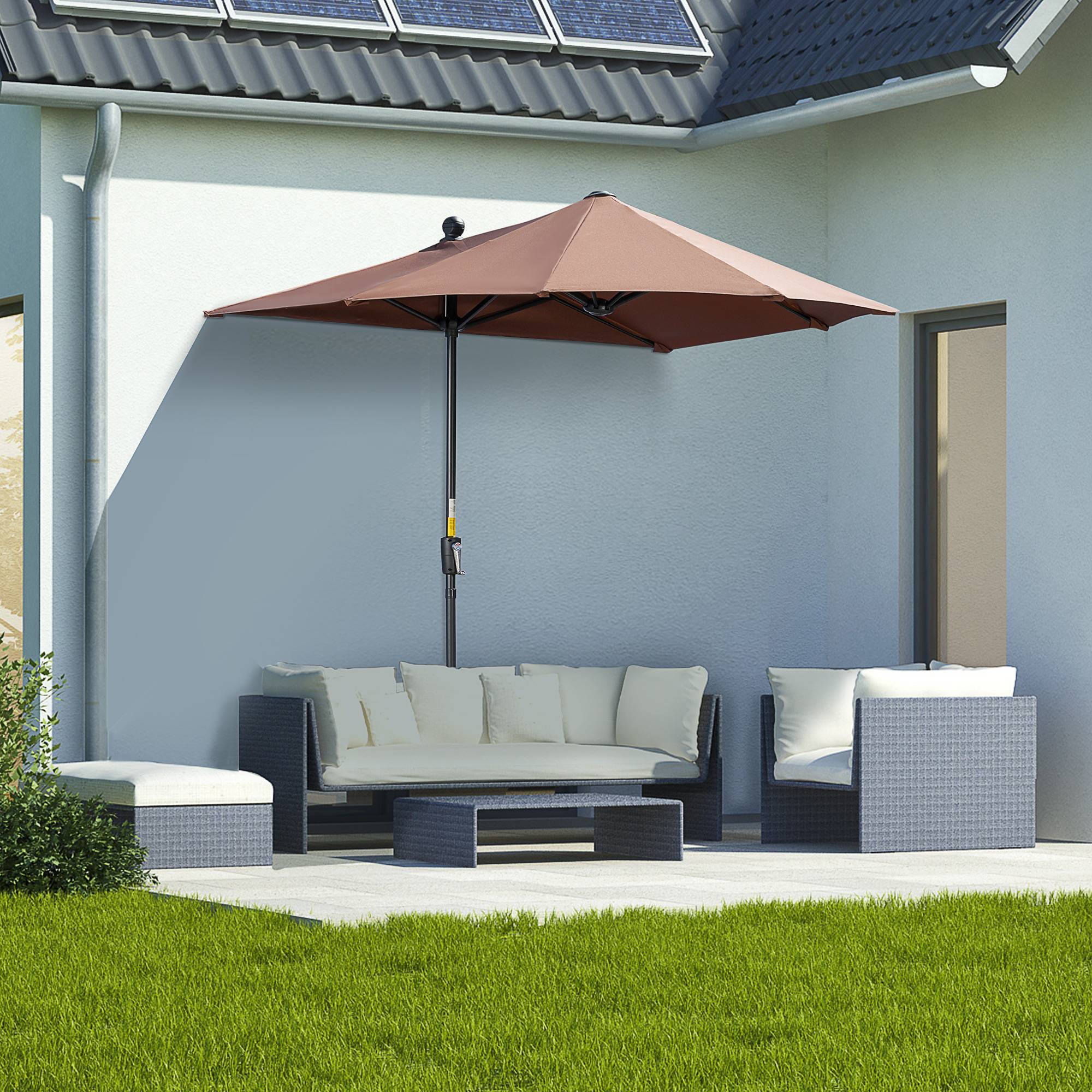 Demi-Parasol Mural Acier avec Manivelle pour Balcon Terrasse 200x190 cm Café - ComfortXL Outdoor Living - Image 3