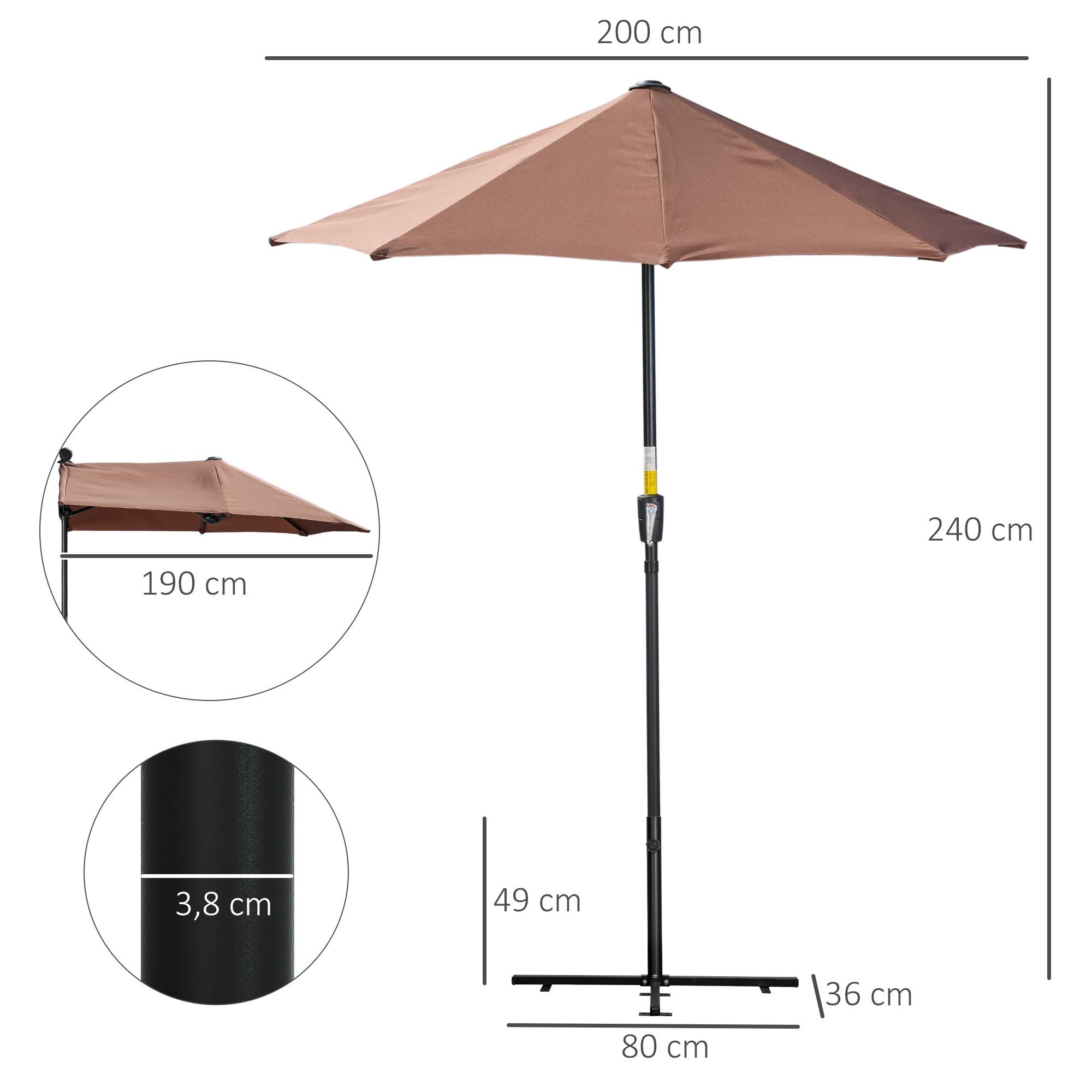 Demi-Parasol Mural Acier avec Manivelle pour Balcon Terrasse 200x190 cm Café - ComfortXL Outdoor Living - Image 5