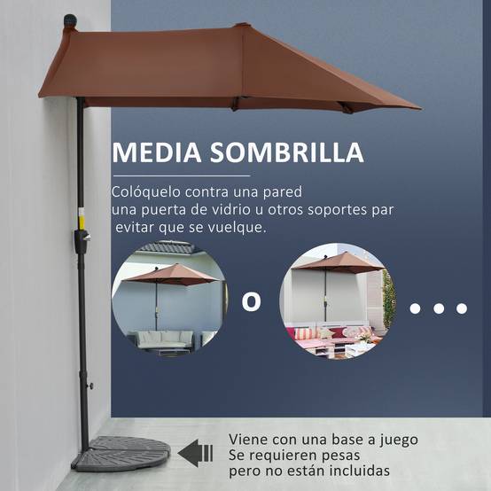 Demi-Parasol Mural Acier avec Manivelle pour Balcon Terrasse 200x190 cm Café - ComfortXL Outdoor Living - Image 6