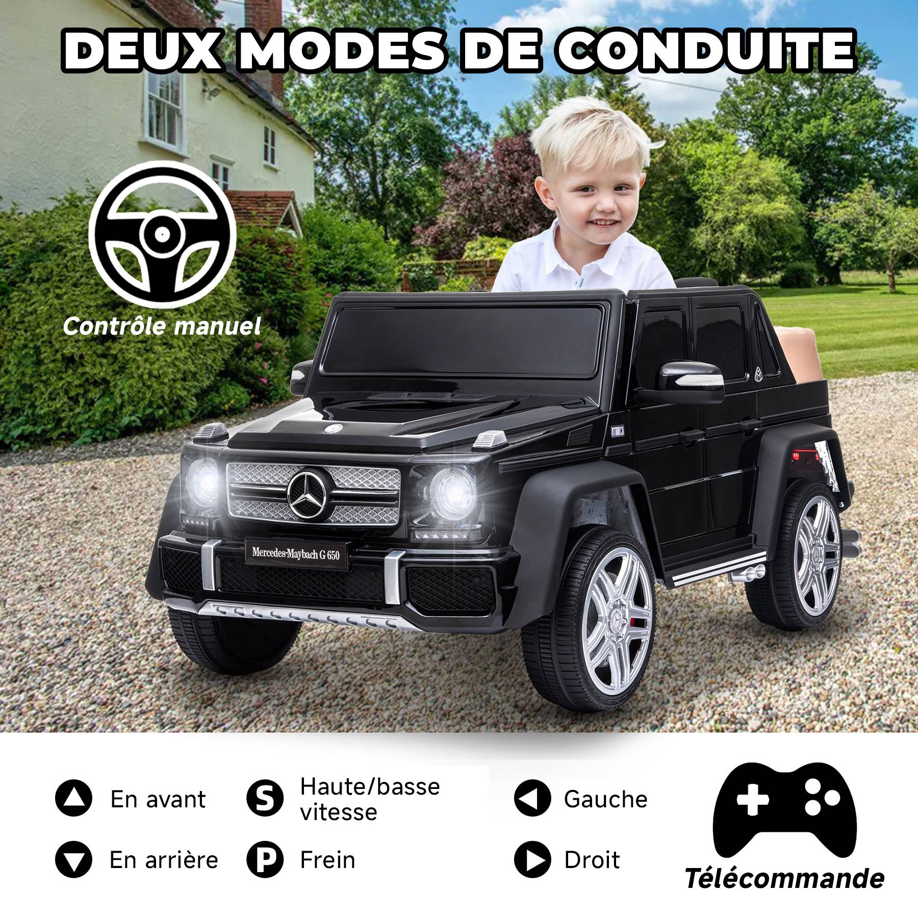 0 - Voiture électrique pour enfants Mercedes-Maybach G650 - ORYXEARTH - noir - Batterie 12V - Vitesse 3-5 km/h - Image 3