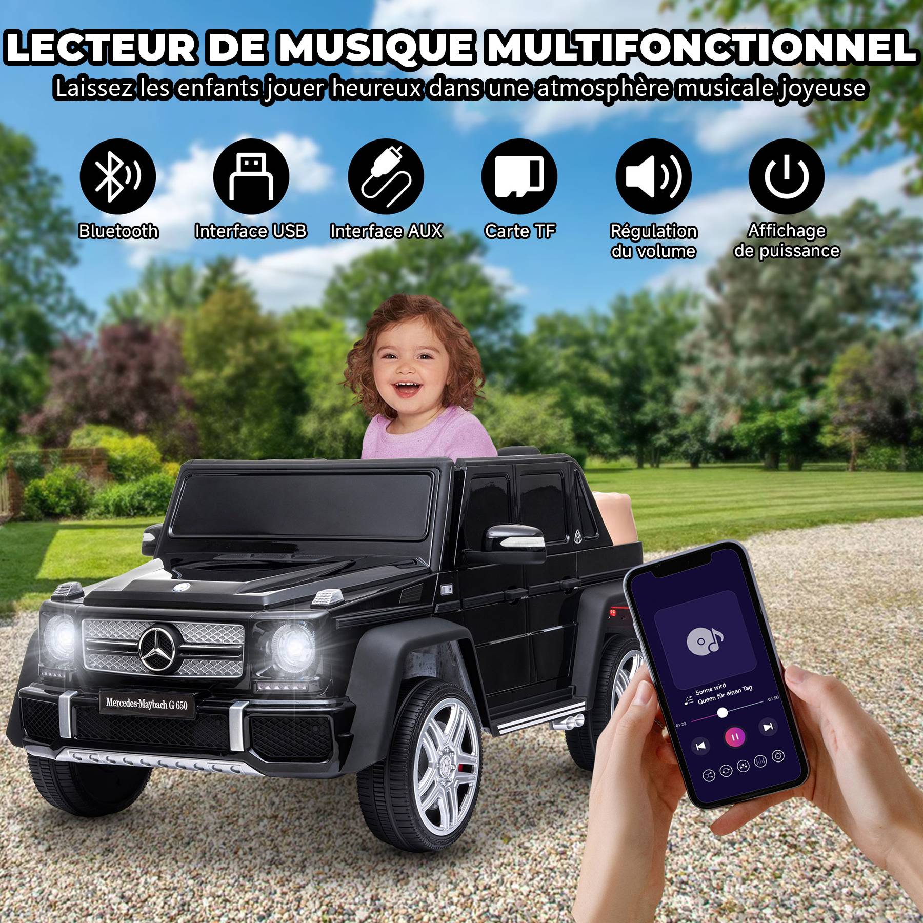 0 - Voiture électrique pour enfants Mercedes-Maybach G650 - ORYXEARTH - noir - Batterie 12V - Vitesse 3-5 km/h - Image 4