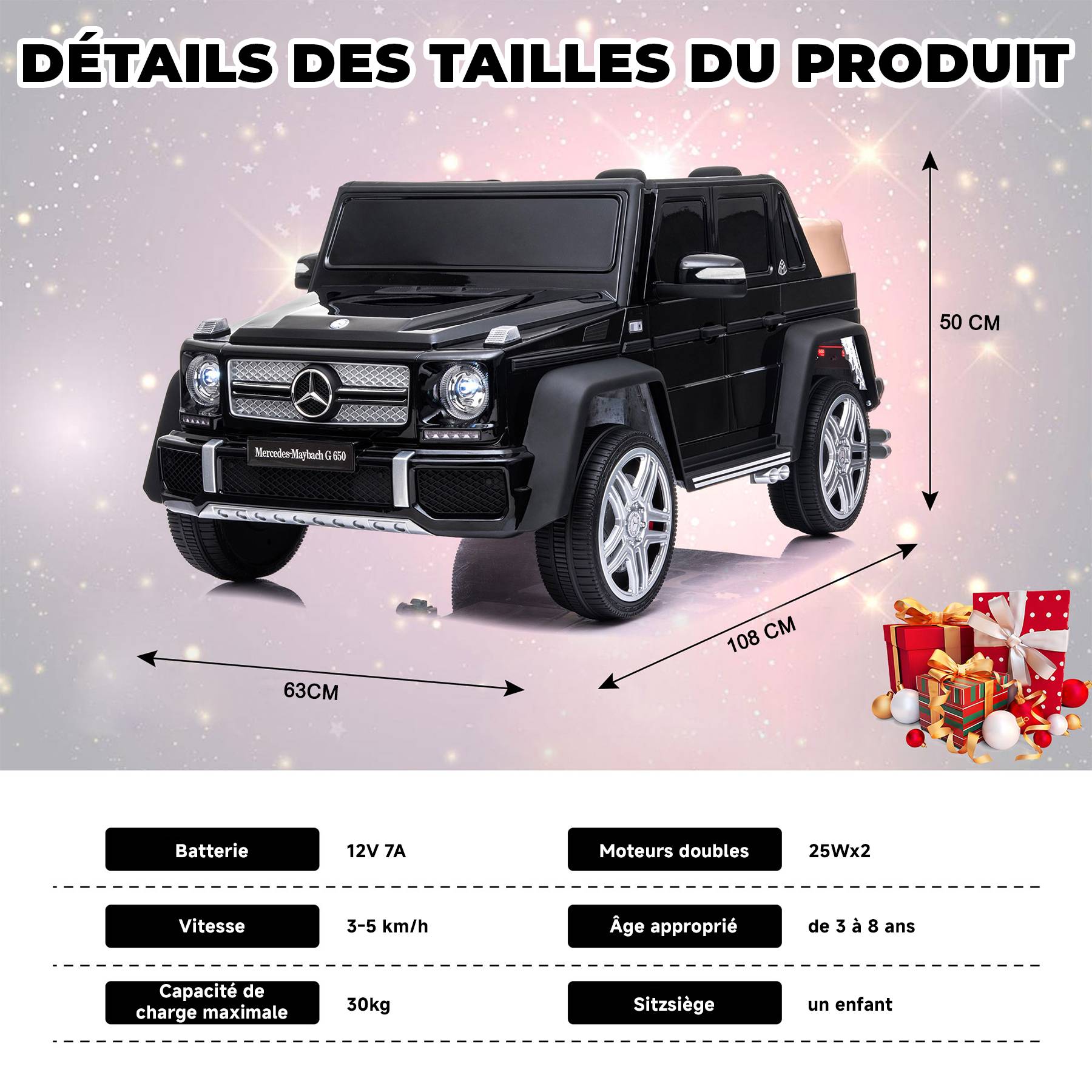 0 - Voiture électrique pour enfants Mercedes-Maybach G650 - ORYXEARTH - noir - Batterie 12V - Vitesse 3-5 km/h - Image 7