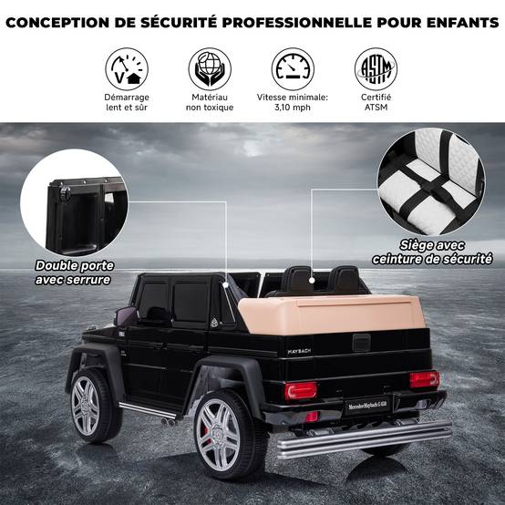 0 - Voiture électrique pour enfants Mercedes-Maybach G650 - ORYXEARTH - noir - Batterie 12V - Vitesse 3-5 km/h - Image 6