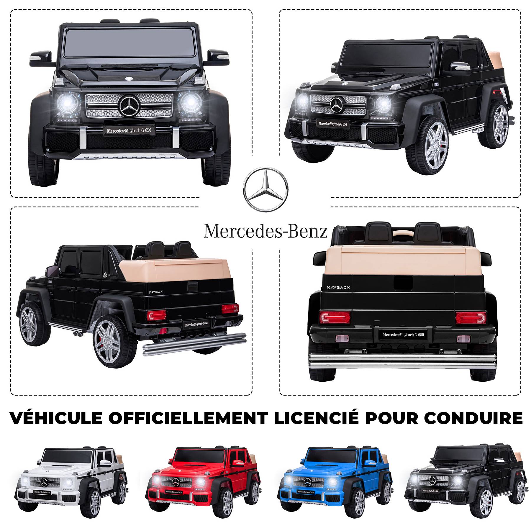 0 - Voiture électrique pour enfants Mercedes-Maybach G650 - ORYXEARTH - noir - Batterie 12V - Vitesse 3-5 km/h - Image 2