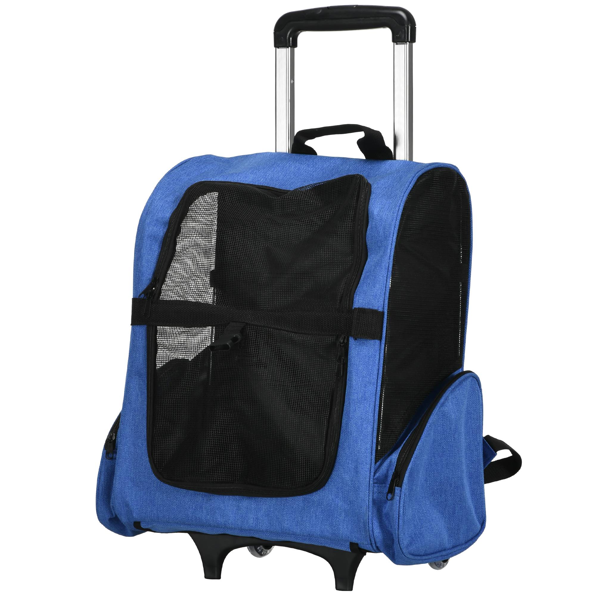 Sac à dos chariot Oxford aluminium voyage animaux roulettes télescopique 42x25x55cm bleu - ComfortXL Outdoor Living - Image 2
