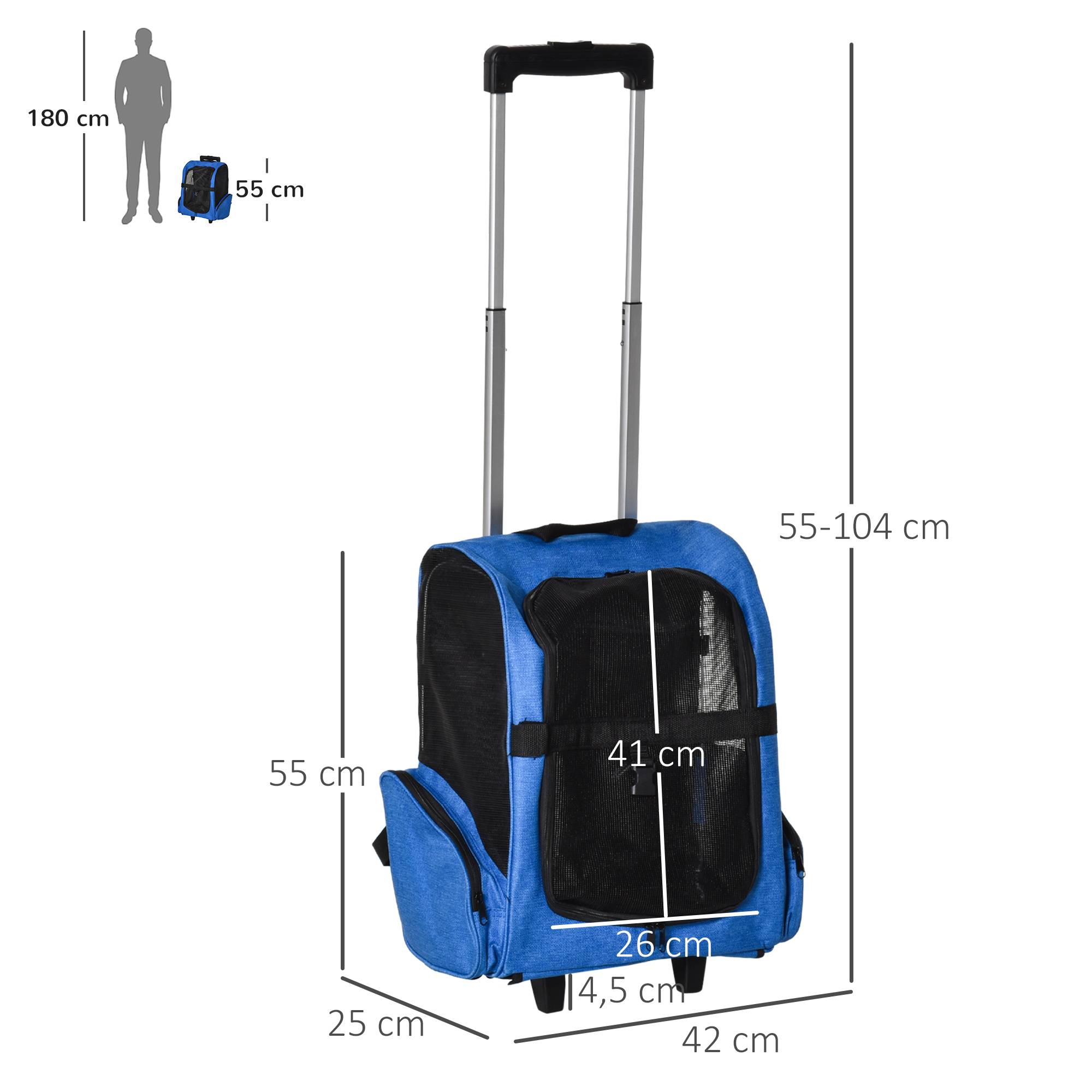 Sac à dos chariot Oxford aluminium voyage animaux roulettes télescopique 42x25x55cm bleu - ComfortXL Outdoor Living - Image 5