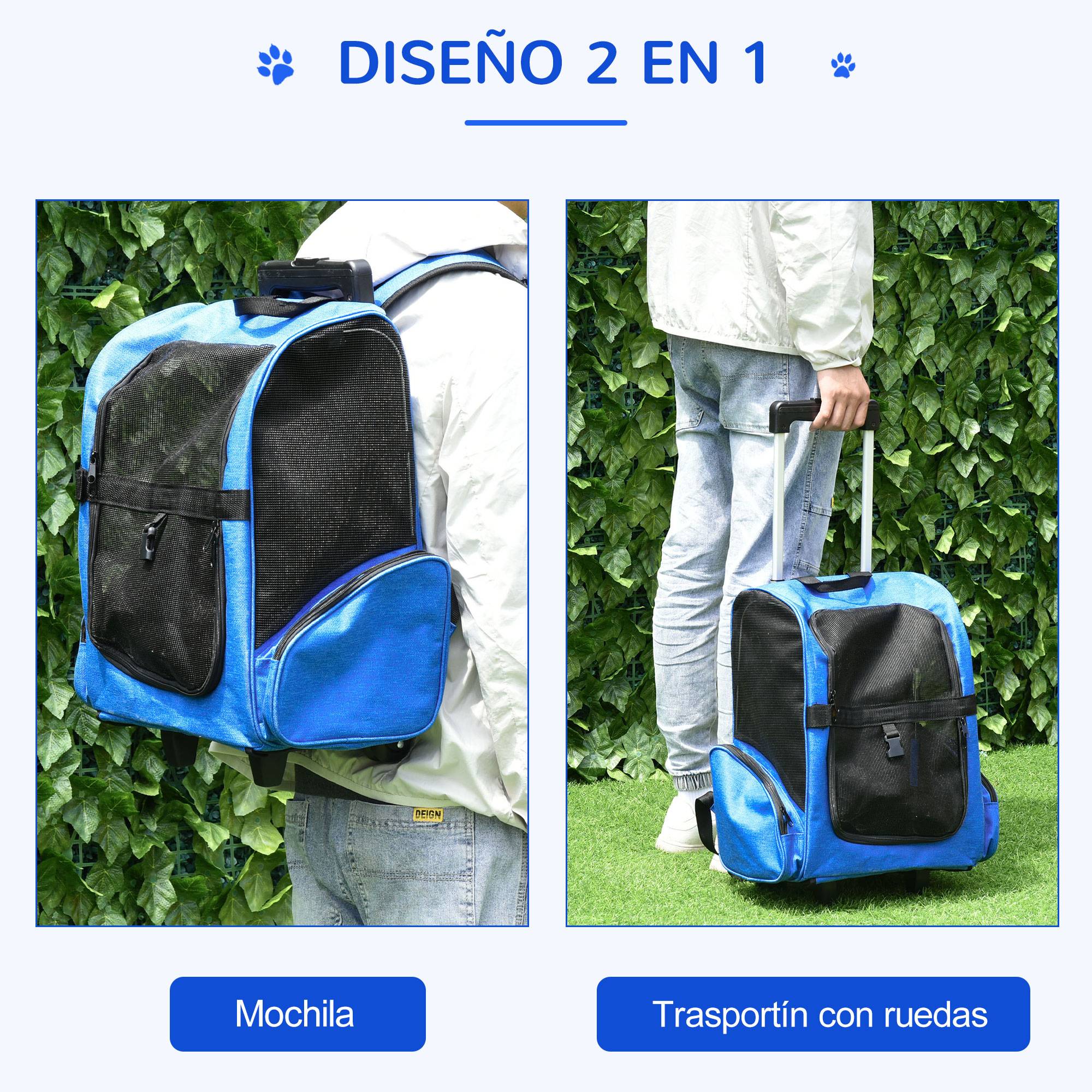 Sac à dos chariot Oxford aluminium voyage animaux roulettes télescopique 42x25x55cm bleu - ComfortXL Outdoor Living - Image 6