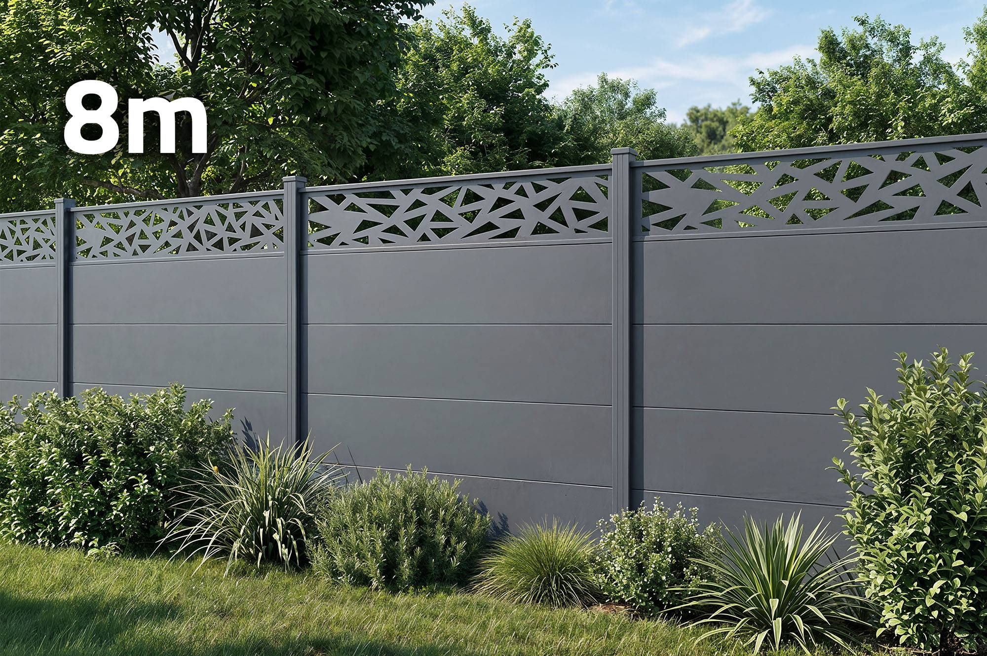 CASANOOV - Clôture aluminium lames larges 8m H.150 gris anthracite - ALPIS RUIVO motifs géométriques - Image 1