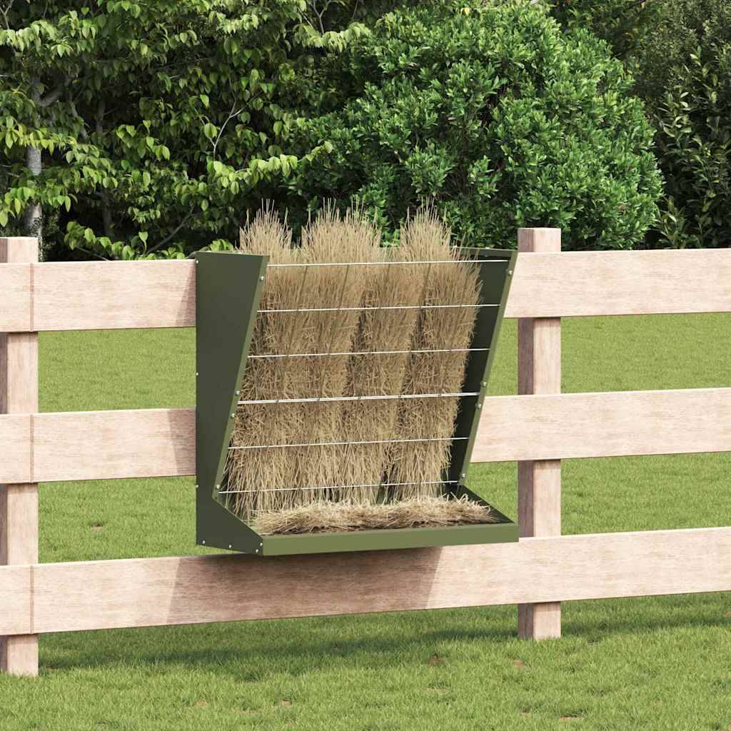 Distributeur Fourrage Acier 5kg Fixation Clôture Vert Olive - ComfortXL Outdoor Living - Image 1