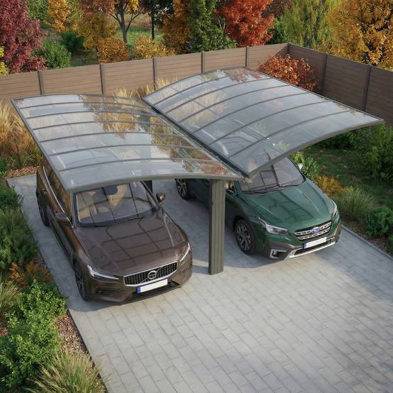 Carport Aluminium Autoportant BOLTON - 500 x 600 - 2 Voiture - Toiture en Polycarbonate Traite Anti-UV - Image 3