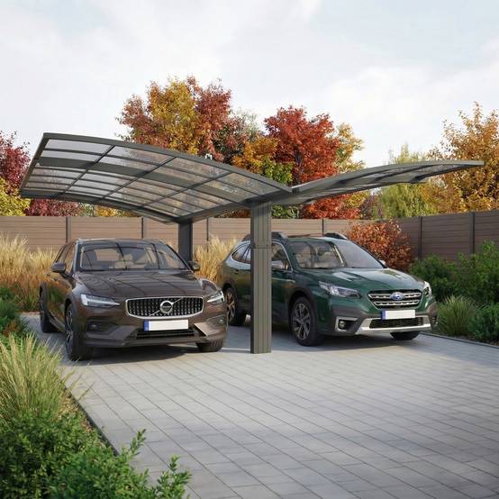 Carport Aluminium Autoportant BOLTON - 500 x 600 - 2 Voiture - Toiture en Polycarbonate Traite Anti-UV - Image 1