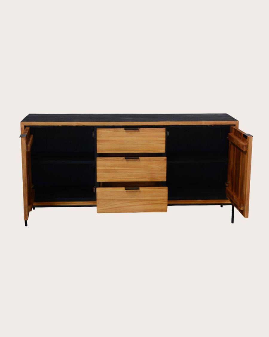 Indra - Buffet bas en teck recyclé bicolore 160 cm - UNIQKA - Image 3