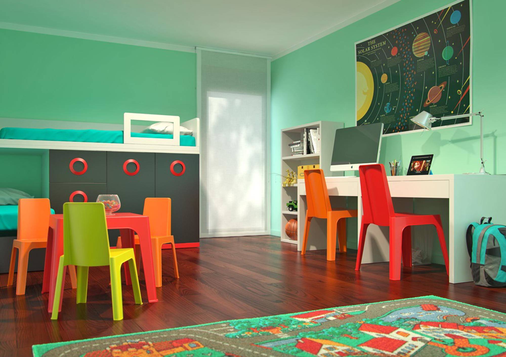 Set 2+1 chaises-table pour enfants intérieur, extérieur rose sombre JULIETA garbar - Image 2