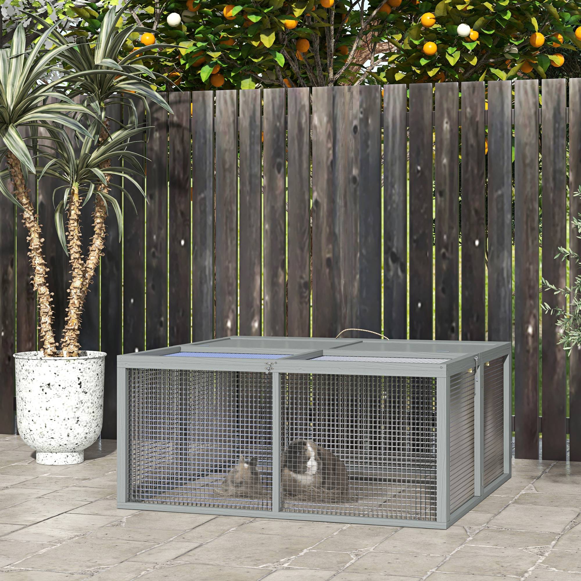 Sans Marque - Clapier lapins cage pliable poignée dessus ouvrable 2-3 lapins/cochons d'Inde 110x105x50 cm gris - Image 4