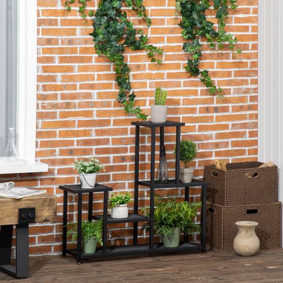 Étagère pour plantes Fer Balcon Terrasse Présentoir 4 Niveaux 91x25x83cm Noir - ComfortXL Outdoor Living - Image 3