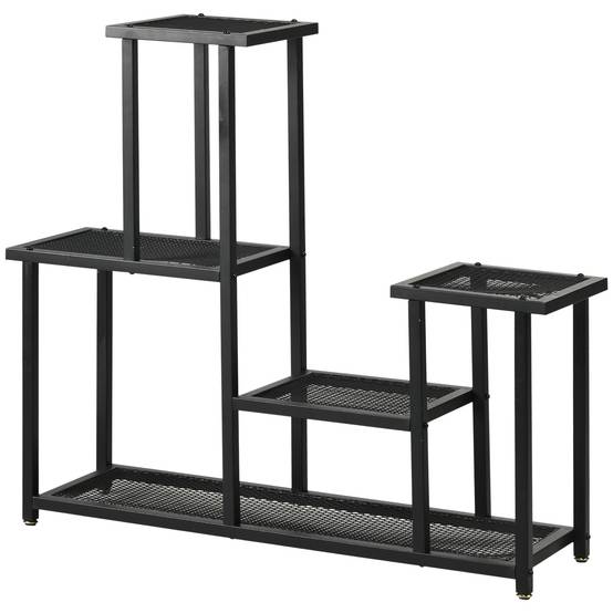 Étagère pour plantes Fer Balcon Terrasse Présentoir 4 Niveaux 91x25x83cm Noir - ComfortXL Outdoor Living - Image 2