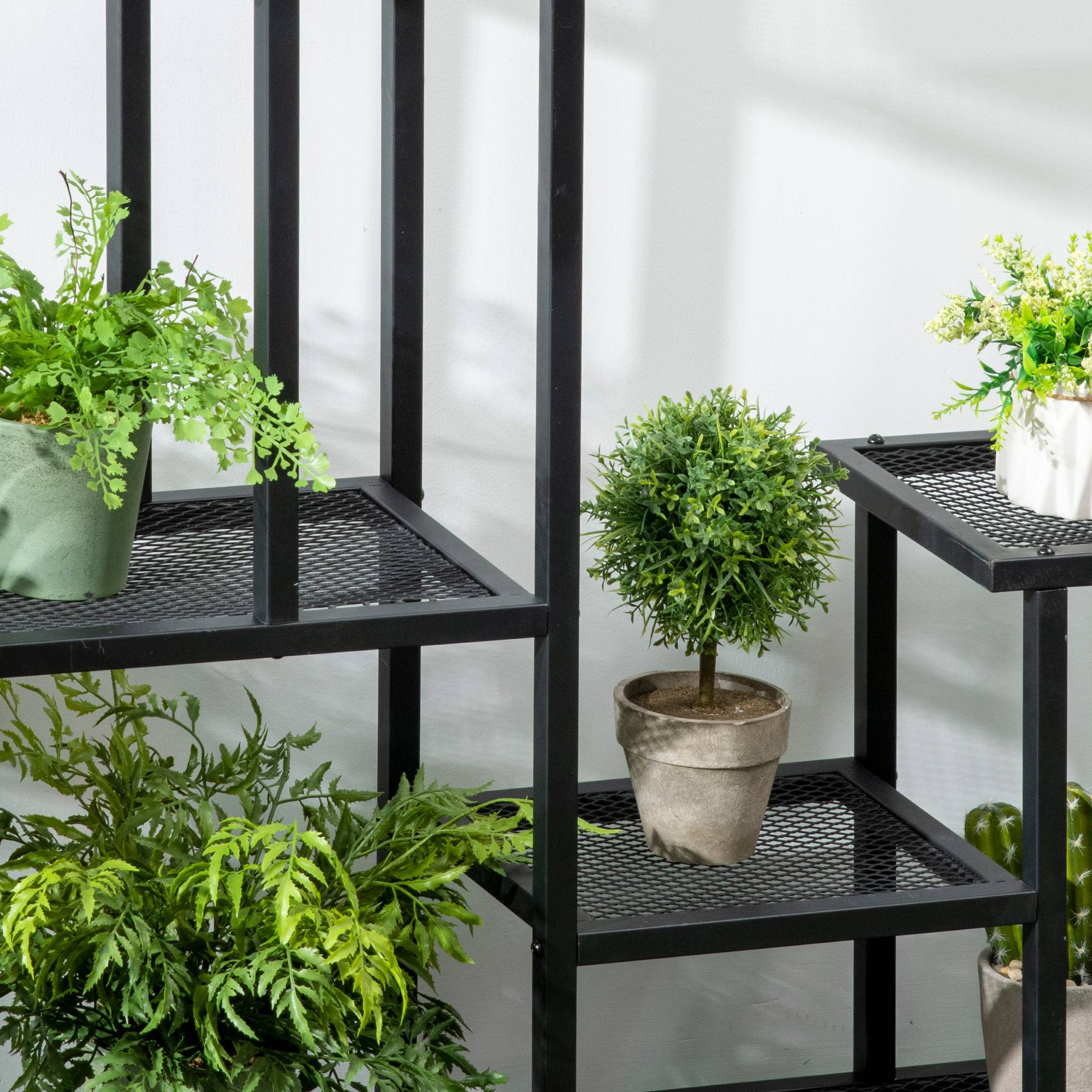 Étagère pour plantes Fer Balcon Terrasse Présentoir 4 Niveaux 91x25x83cm Noir - ComfortXL Outdoor Living - Image 10