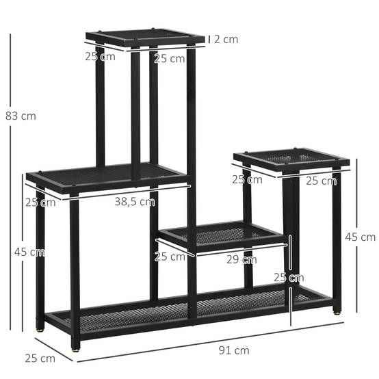 Étagère pour plantes Fer Balcon Terrasse Présentoir 4 Niveaux 91x25x83cm Noir - ComfortXL Outdoor Living - Image 5