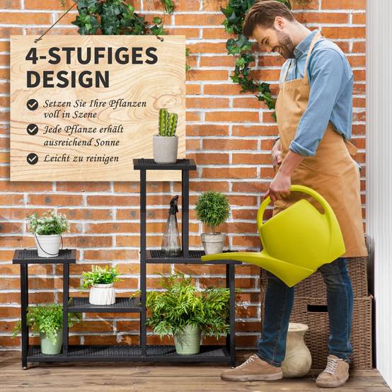 Étagère pour plantes Fer Balcon Terrasse Présentoir 4 Niveaux 91x25x83cm Noir - ComfortXL Outdoor Living - Image 7
