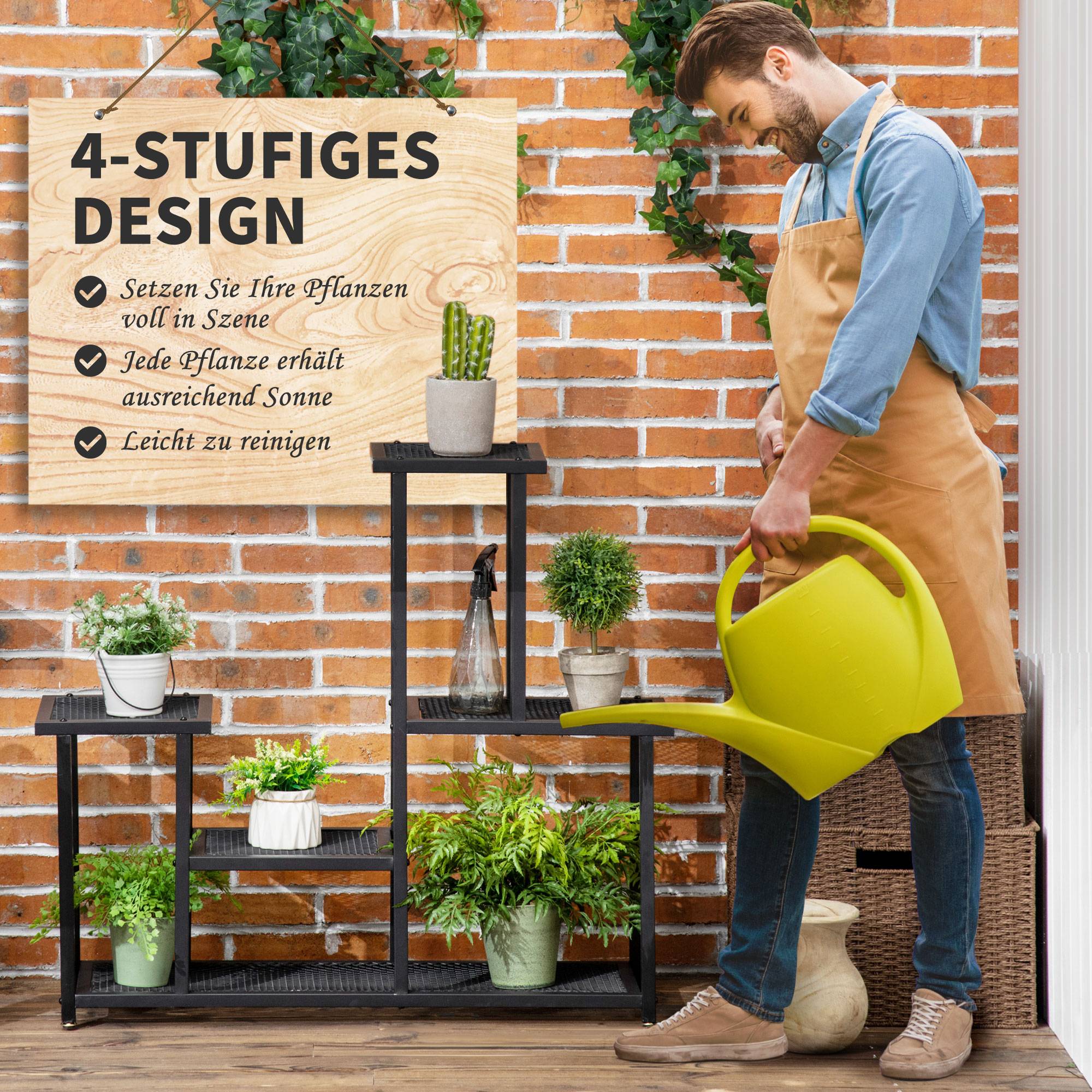 Étagère pour plantes Fer Balcon Terrasse Présentoir 4 Niveaux 91x25x83cm Noir - ComfortXL Outdoor Living - Image 7