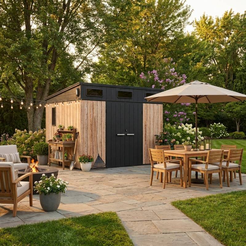 Abri de jardin en résine 6,03 m² aspect bois avec plancher Jôbu Woodizy - Image 2
