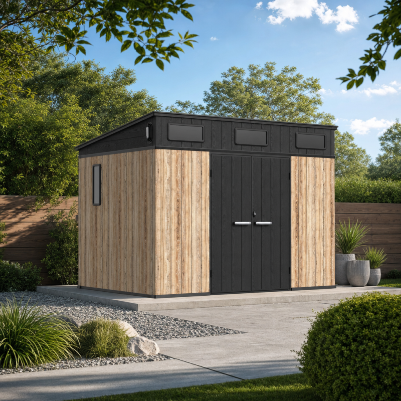Abri de jardin en résine 6,03 m² aspect bois avec plancher Jôbu Woodizy - Image 3