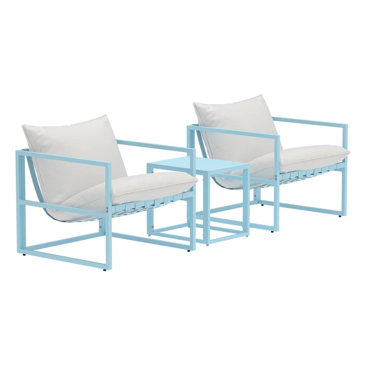 Paris Prix - Salon de Jardin 3 Pièces "Messina" 75cm Bleu Clair