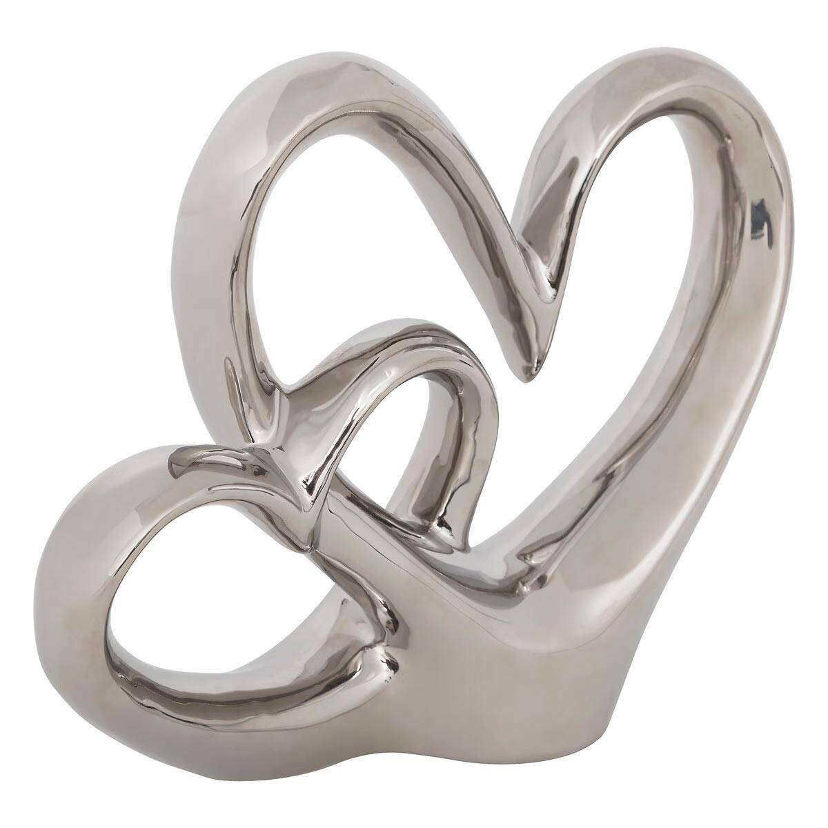 Double Cœur Déco en Dolomite "Safina" 21cm Argent - Image 1