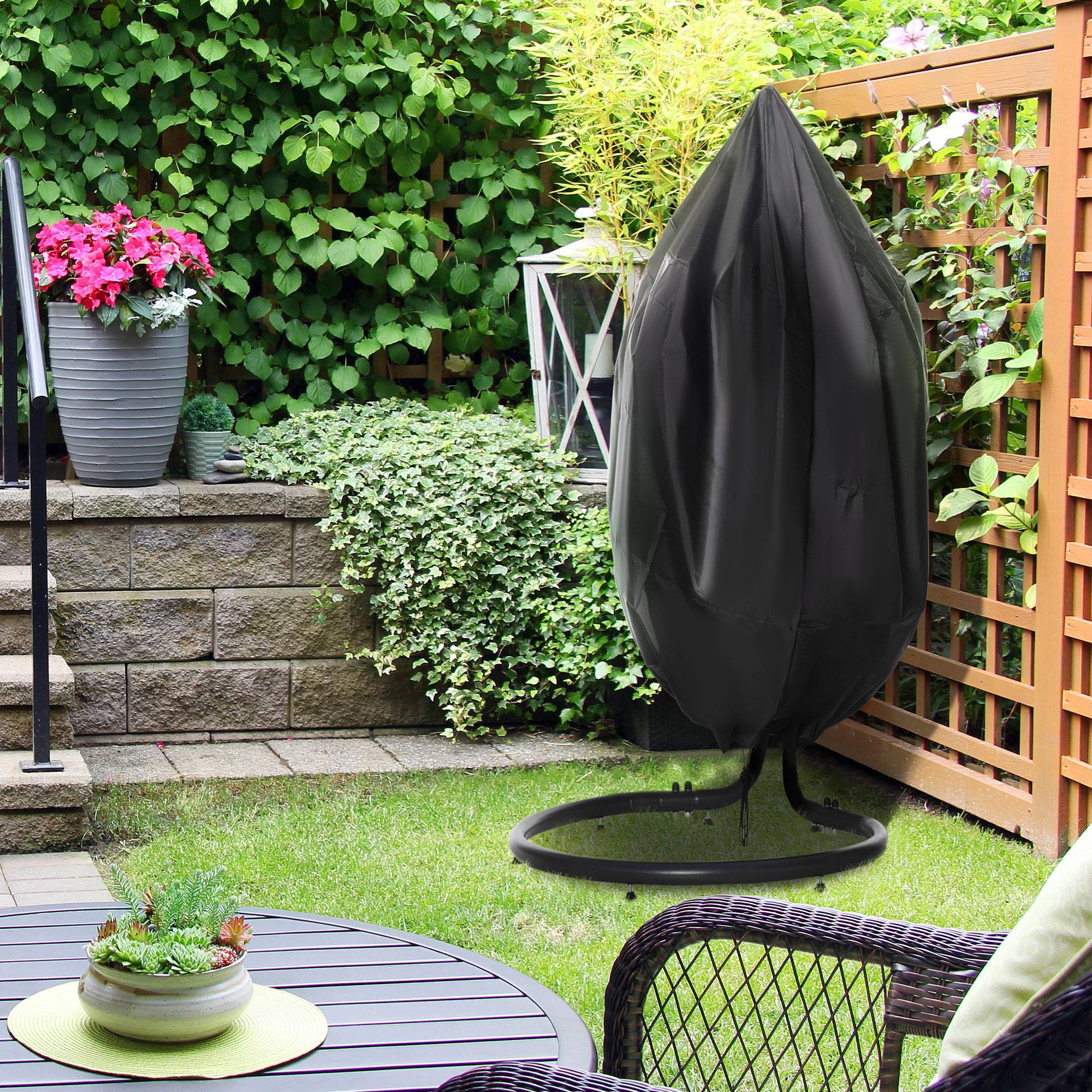 Housse de protection tissu Oxford pour fauteuil suspendu œuf imperméable noir 115x190 cm - ComfortXL Outdoor Living - Image 3