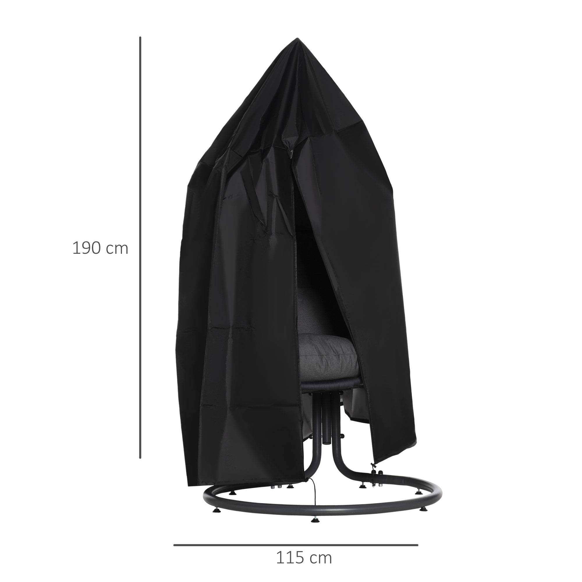 Housse de protection tissu Oxford pour fauteuil suspendu œuf imperméable noir 115x190 cm - ComfortXL Outdoor Living - Image 5